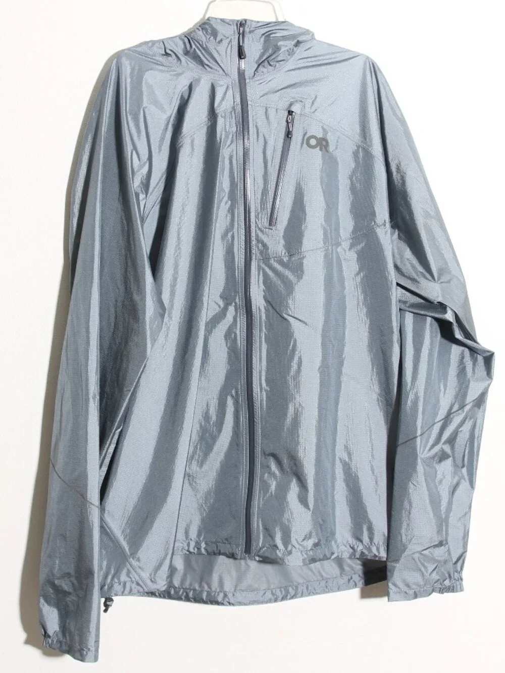 Outdoor Research Men’s Helium Rain Jacket Pewter Gray Full Zip Hooded Size XXL